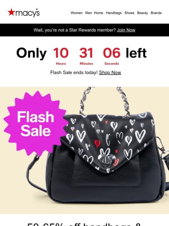 Only hours left! 50-65% off handbags & more