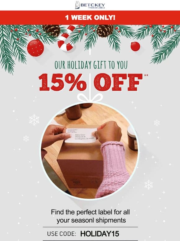 Our Holiday Gift to You: 15% Off