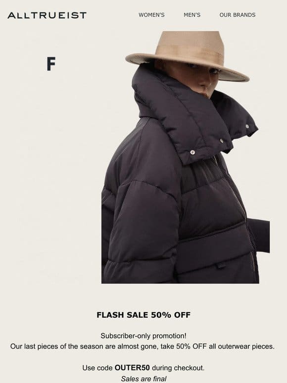 Outerwear 50% OFF Last Chance | Flash Sale