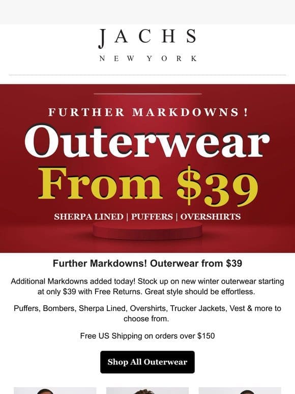 Outerwear from $39! Further Markdowns