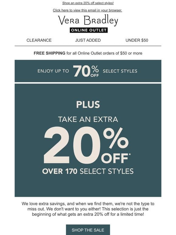 Over 170 styles get an extra 20% off!