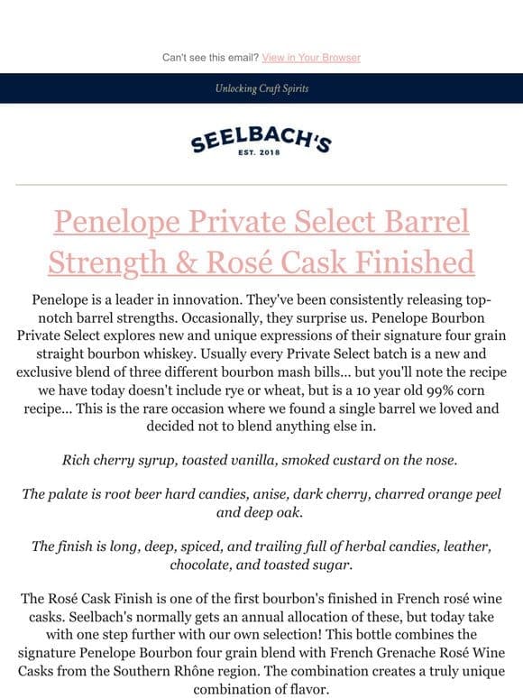 Penelope Private Select Barrel Strength & Rosé Cask Finished