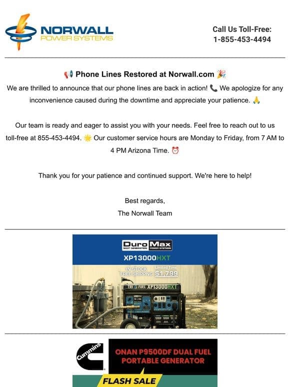 Phone Lines Restored at Norwall.com