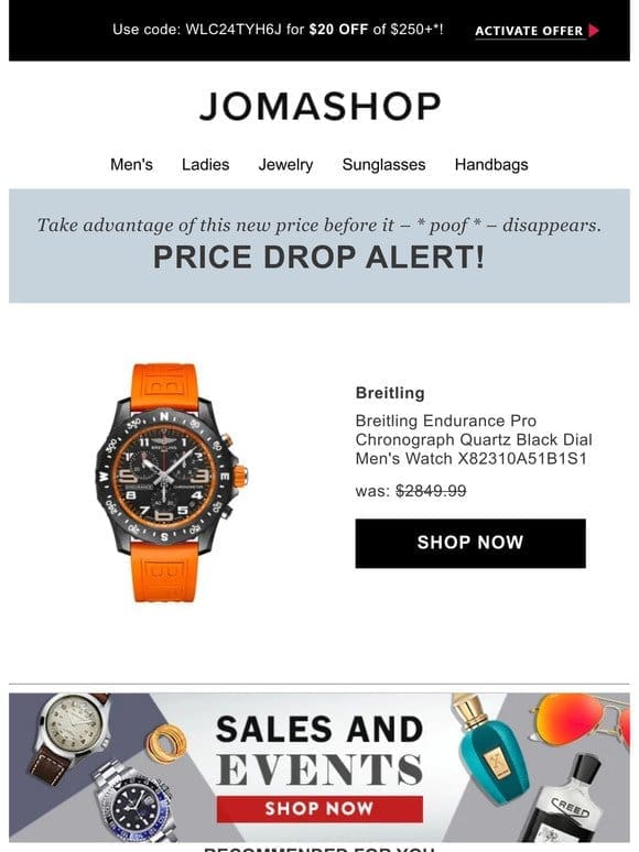 Price drop! The Breitling Endurance Pro Chronograph Quartz Black Dial Men’s Watch X82310A51B1S1 is now on sale…