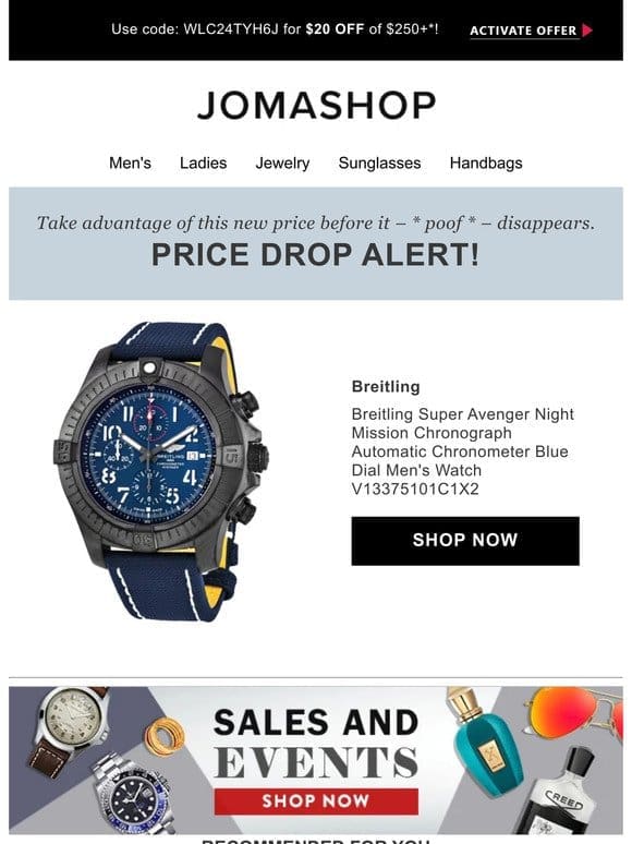 Price drop! The Breitling Super Avenger Night Mission Chronograph Automatic Chronometer Blue Dial Men’s Watch V13375101C1X2 is now on sale���