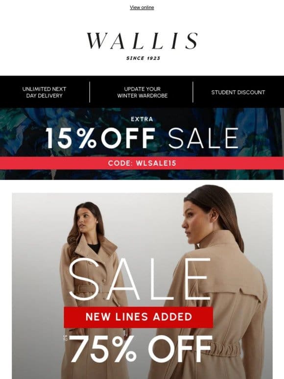 Quick! Extra 15% off all Wallis Sale