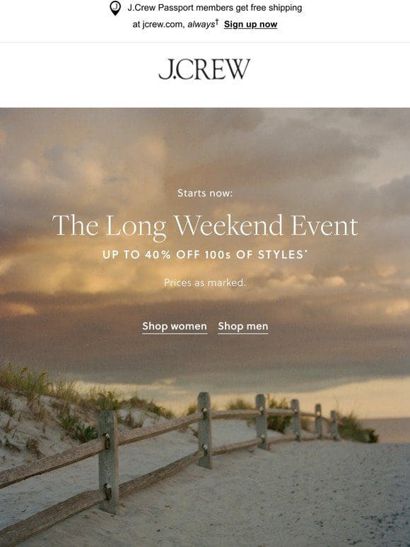 Ready， set， Long Weekend Event (with up to 40% off)