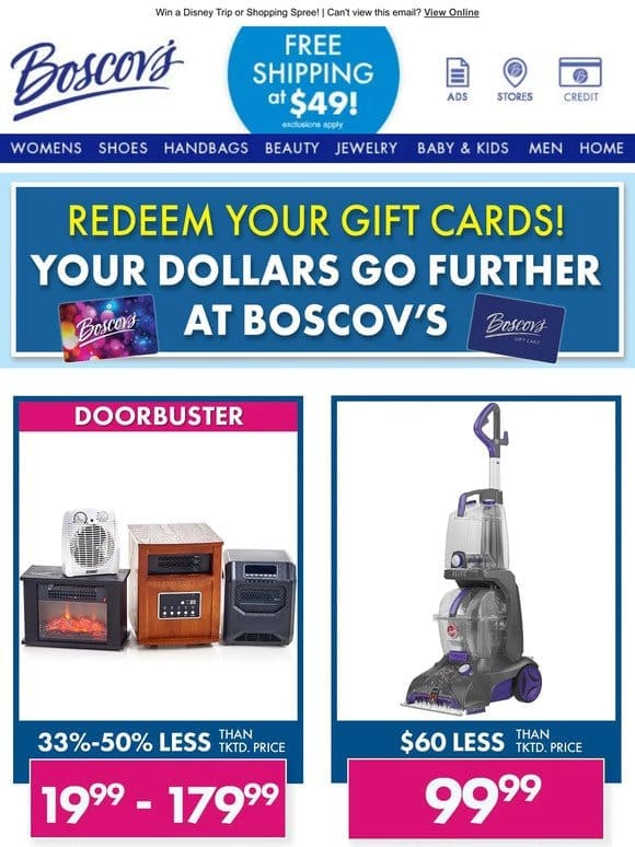 Redeem Your Gift Cards! Your Dollar Goes Further @ Boscov’s