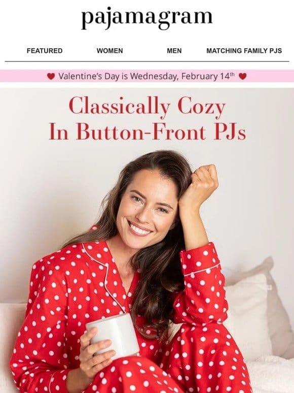 Reds for v-day! Iconic button-front PJs!