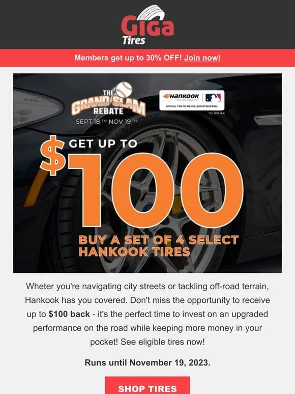 Rev up your savings: Up to $100 back with Hankook ‘The Grand Slam’ Rebate