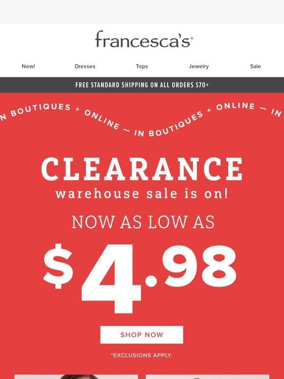 SALE AS LOW AS $4.98