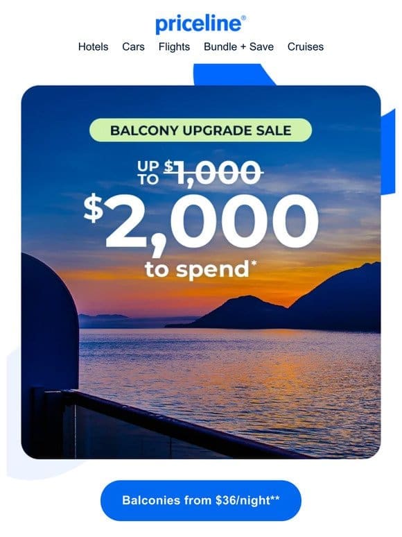 [SALE] Balcony cruises from $36/night + DOUBLE cash