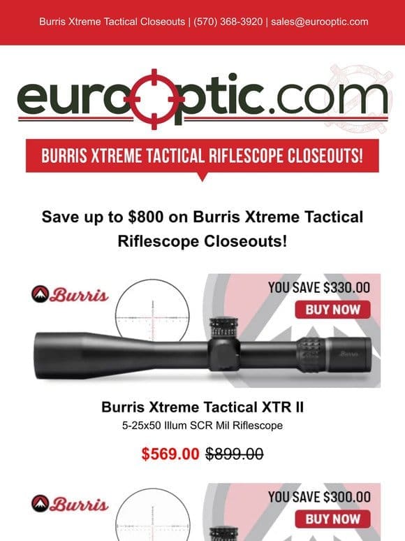 SAVE UP TO $800: Burris Xtreme Tactical Riflescope Closeouts!