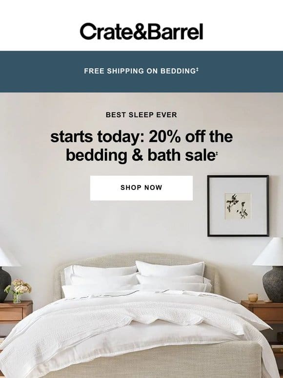 STARTS NOW: 20% off the Bedding & Bath Sale →