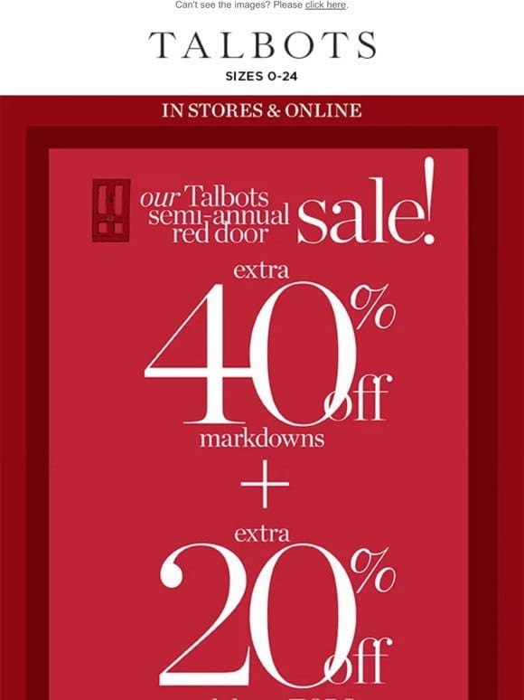 STARTS NOW! Extra 40% + 20% off markdown TOPS