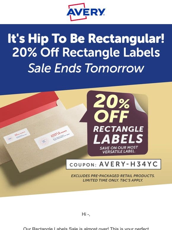 Sale Ends Tomorrow – 20% Off Rectangle Labels