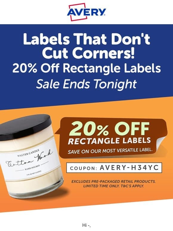 Sale Ends Tonight – 20% Off Rectangle Labels