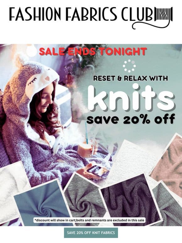 Sale Ends Tonight – Save 20% Off Knit Fabrics
