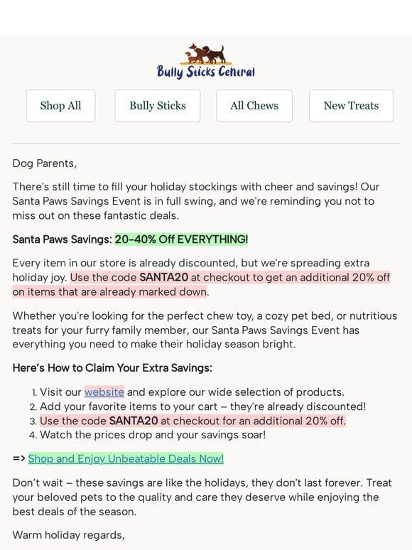 Santa Paws Special: Between 20-40% Off Everything