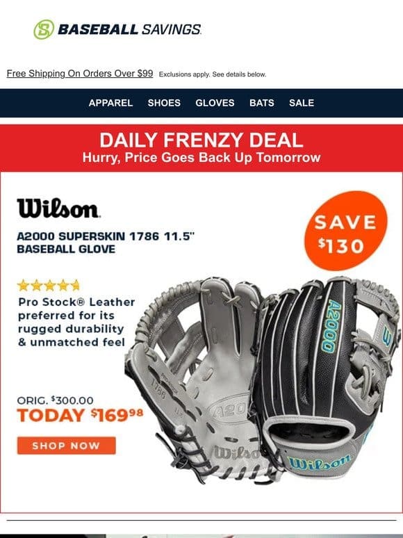Save $130 On Wilson A2000 Superskin Glove! Today Only!