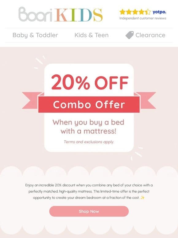 Save 20% with Bed & Mattress Combo Deal