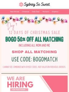 Save 50% on ALL Matching! Days of Christmas Sale