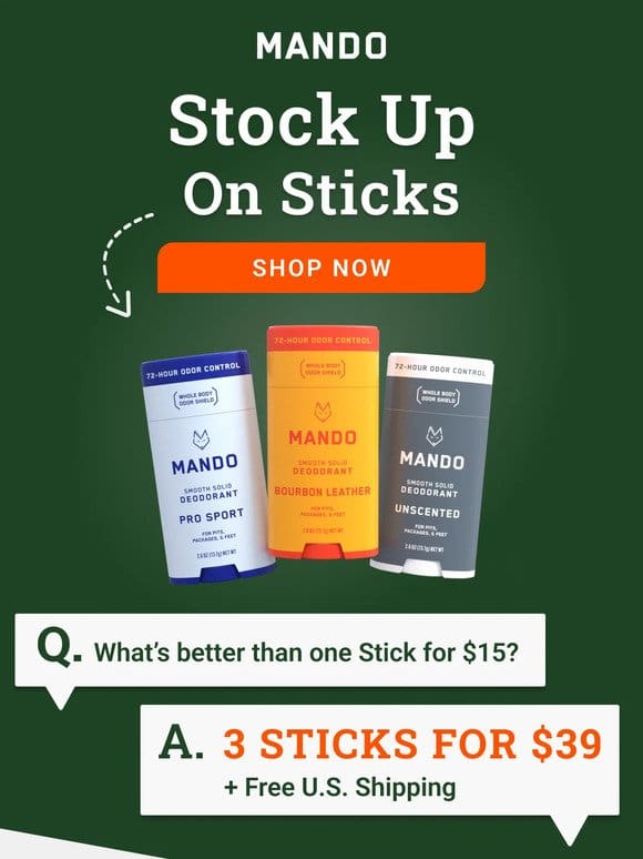 Save 6 Bucks on 3 Sticks (+ Free U.S. Shipping)