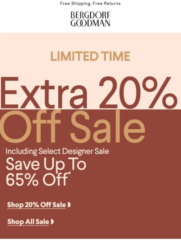 Save Up To 65% – Extra 20% Off Sale
