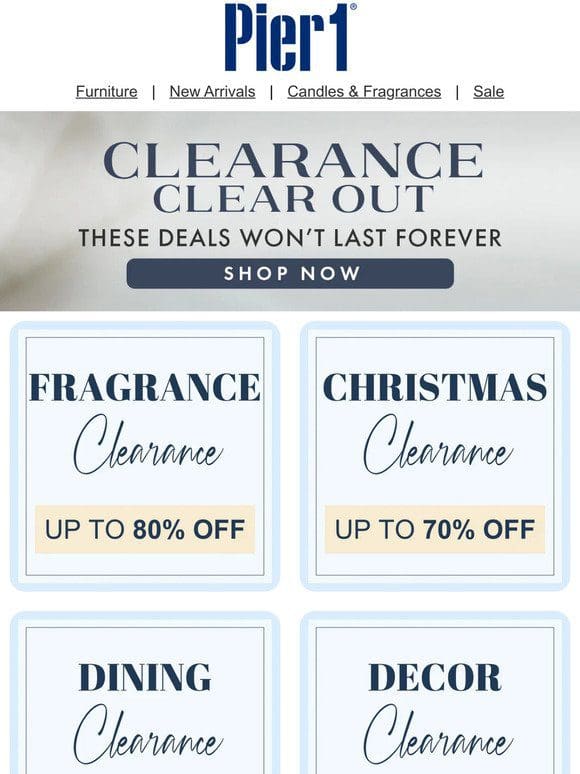 Save Up to 80% on Clearance Collections! New Year， Big Savings.
