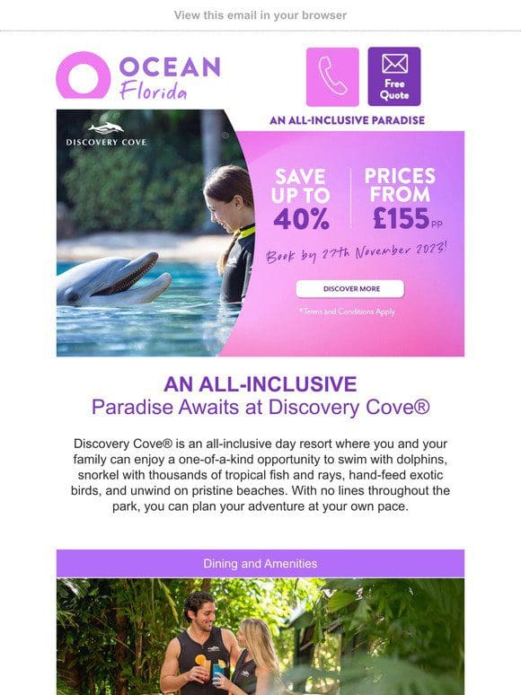 Save up to 40% on Discovery Cove