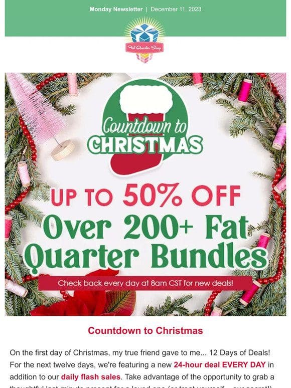 Save up to 50% OFF over 200 select Fat Quarter Bundles