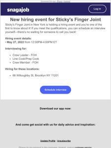 Schedule an interview with Sticky’s Finger Joint