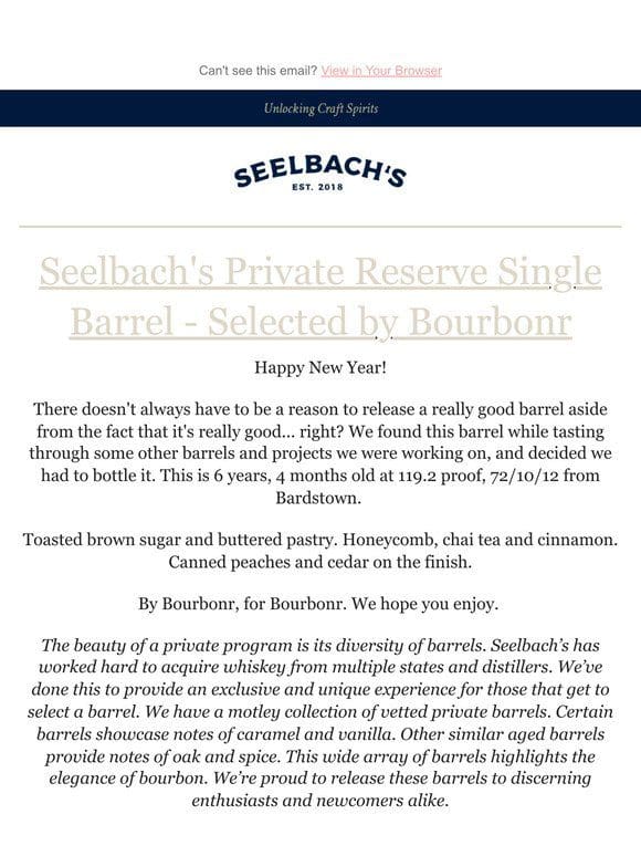 Seelbach’s Private Reserve Single Barrel #15255 119.2 proof