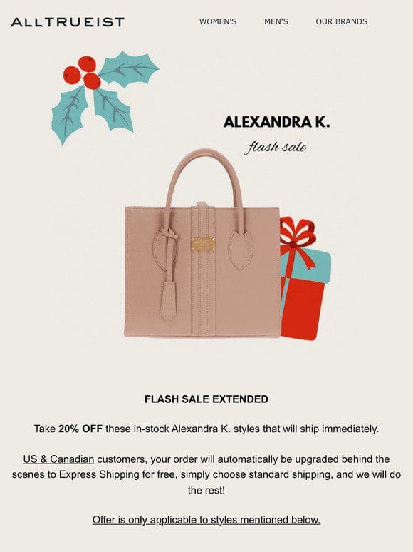 Select Alexandra K. 20% OFF – Free Express Shipping US & CAN