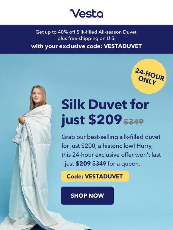 Shh! Private Sale: Best-selling Silk Duvet for just $200!