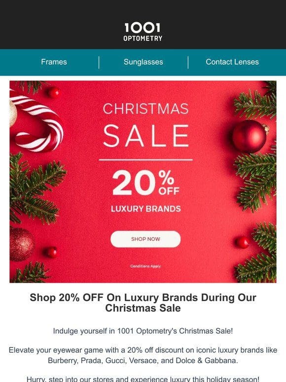 Shop our Christmas Sale – 20% Off On Luxury Brands