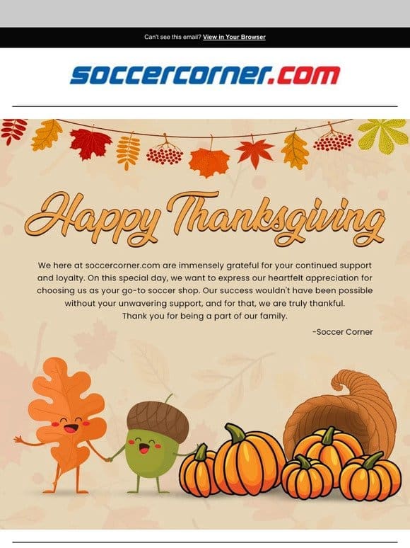 Soccer Corner is Thankful for You
