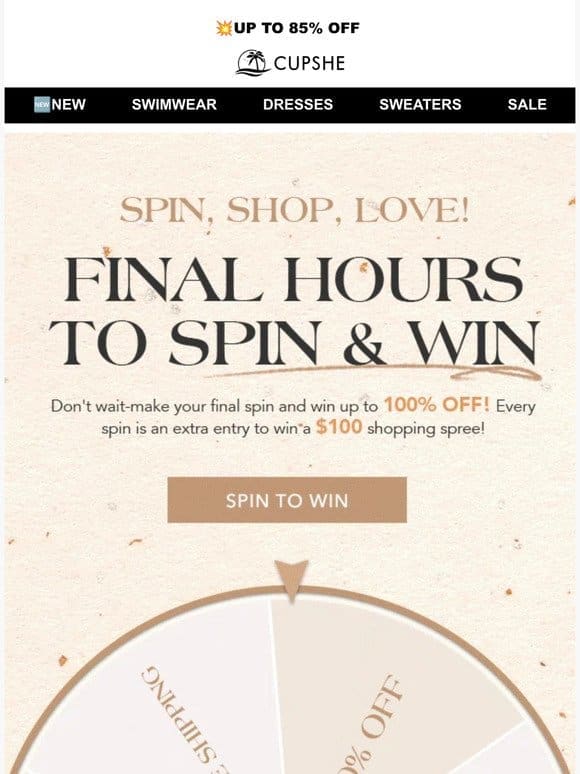 Spin， Shop， Love! WIN $