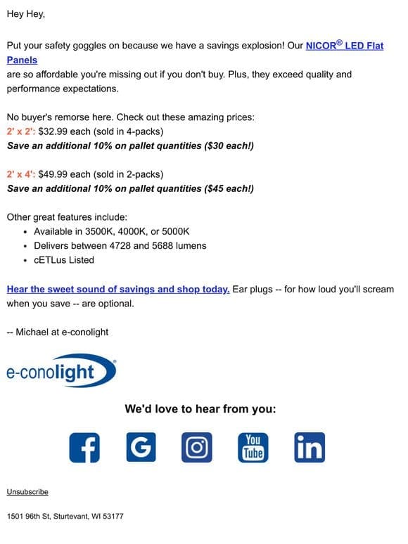 Starting at $30 | Bright Bargains with NICOR® LED Flat Panels