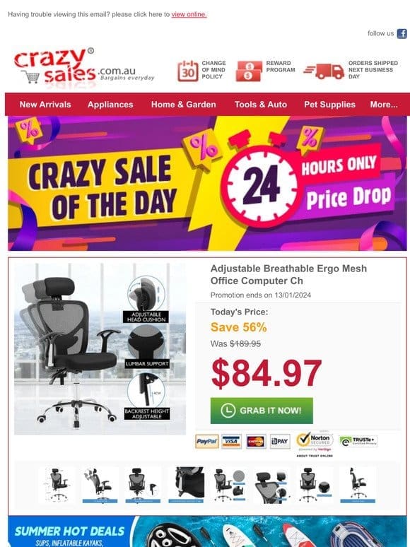 Stock Refill for Back to School Sale: $84.97 on Adjustable Computer Chair.