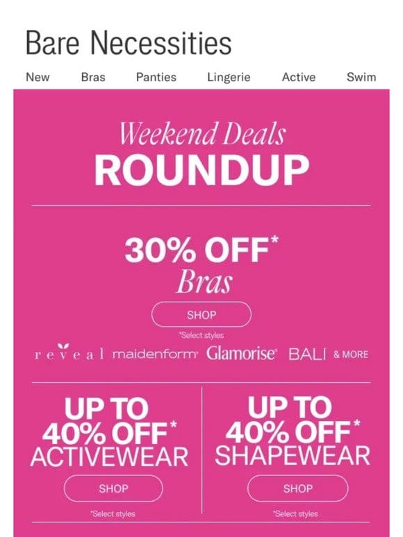 TGIF Specials: 30% Off Bras， 40% Off Activewear And More