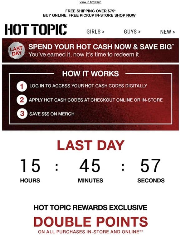 THIS IS IT ‼️ Today’s the last day to use your Hot Cash.