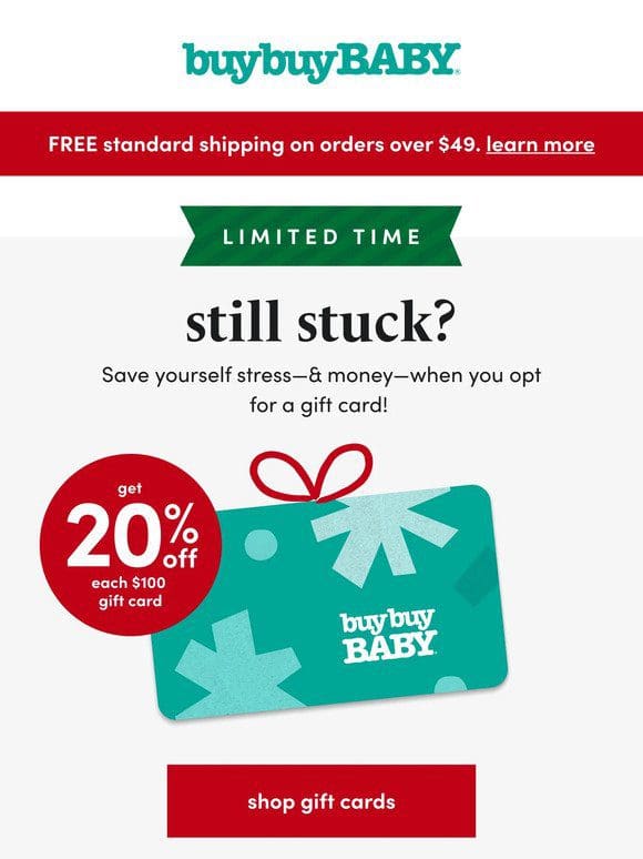 TICK TOCK: Get 20% off a $100 gift card!​
