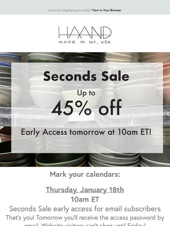 TOMORROW: Seconds Sale Early Access