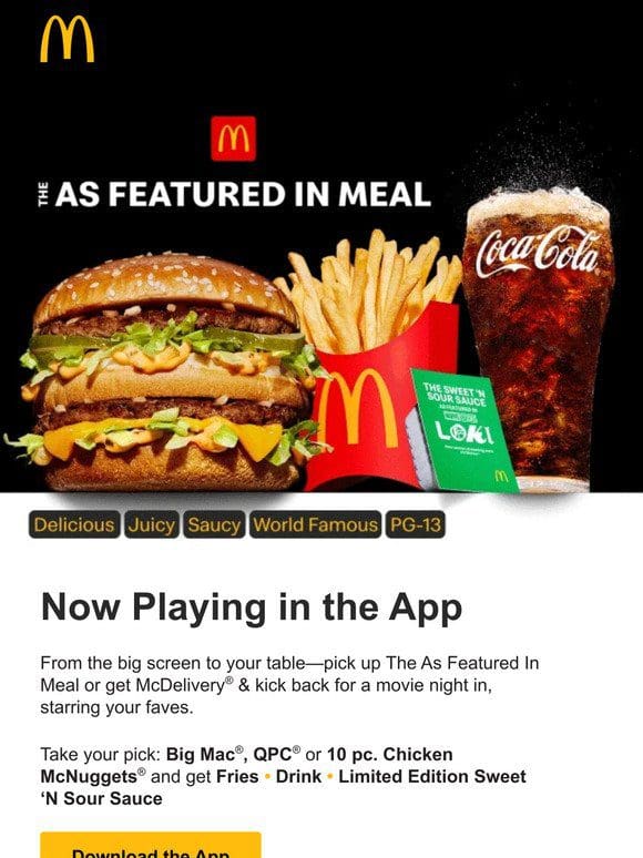 The As Featured In Meal world premiere