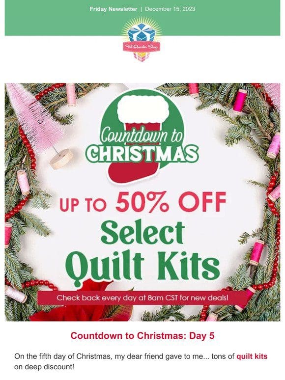 The Countdown continues with up to 50% OFF quilt kits!