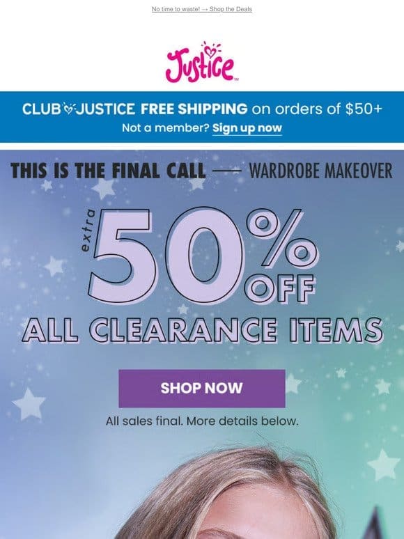 The   is Ticking on EXTRA 50% Off Clearance