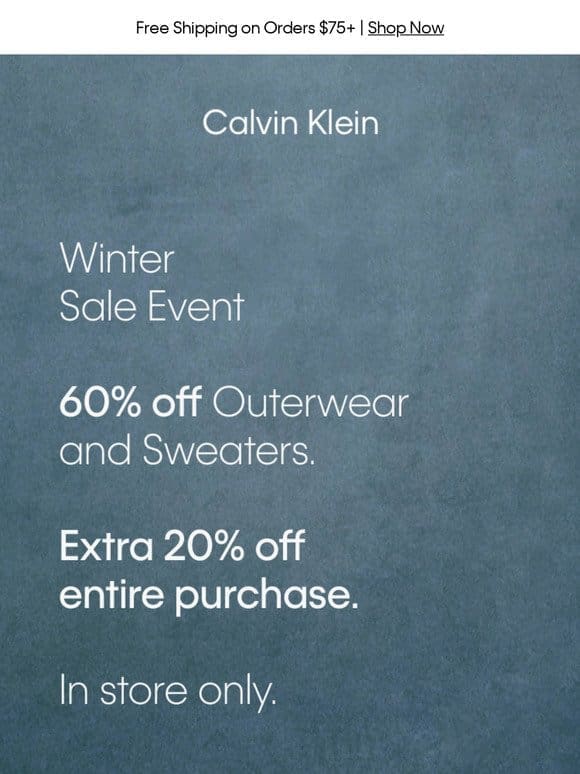 This Weekend Only – 60% off Outerwear and Sweaters