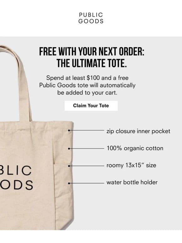 Tote-ally yours: free tote with $100 purchase