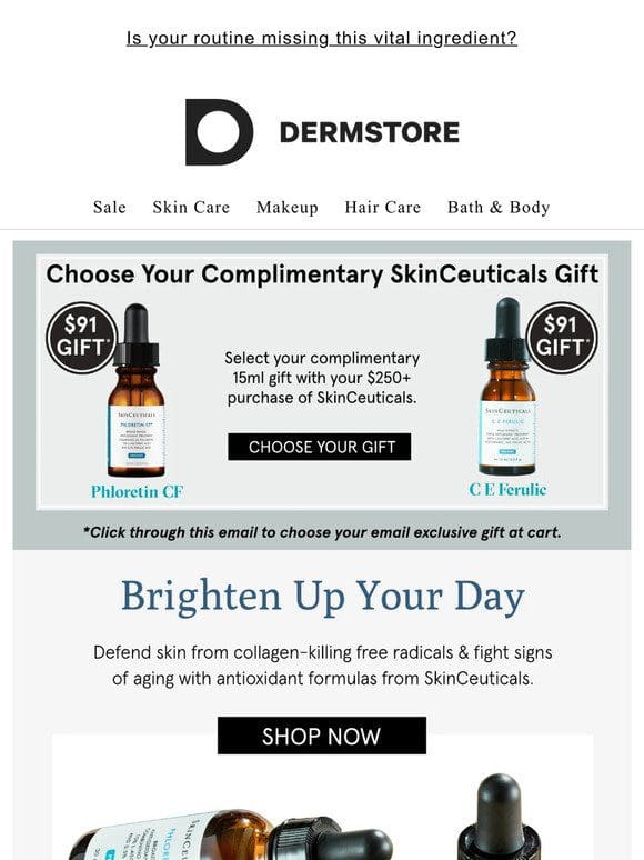 Try it， on us — choose your $91 SkinCeuticals gift